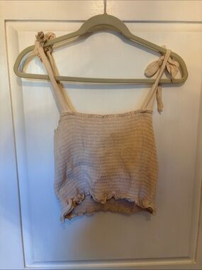 Knot Sisters Crop Tank Top, Cream, Size Small